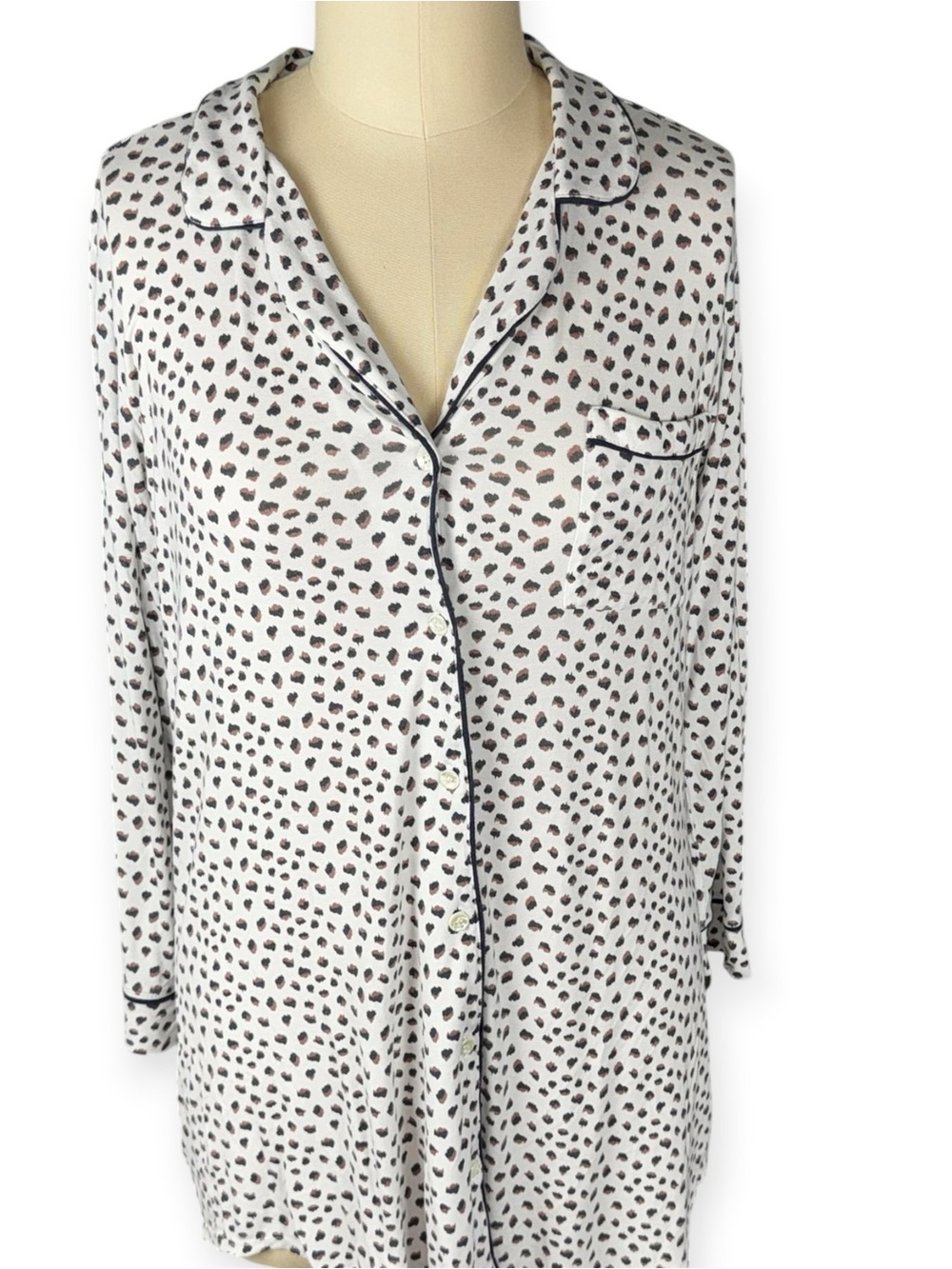 Eberjey Leopard Print Soft Pajama Nightshirt Sleep Shirt M